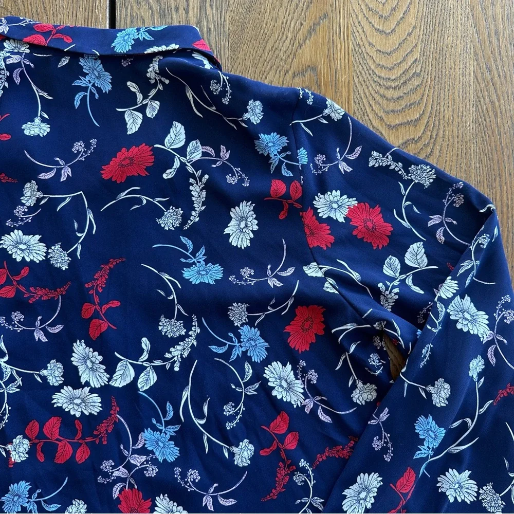 Nanette Lepore Chiffon Floral Print Pleated Top Career Blouse Women's Size M - Picture 12 of 16